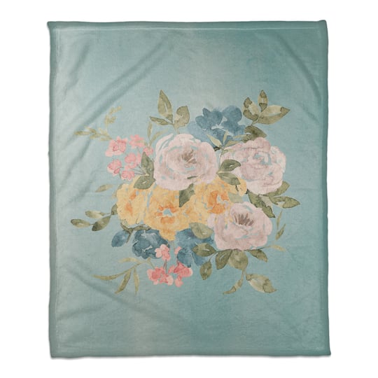 50" x 60" Colorful Watercolor Flowers Coral Fleece Blanket
